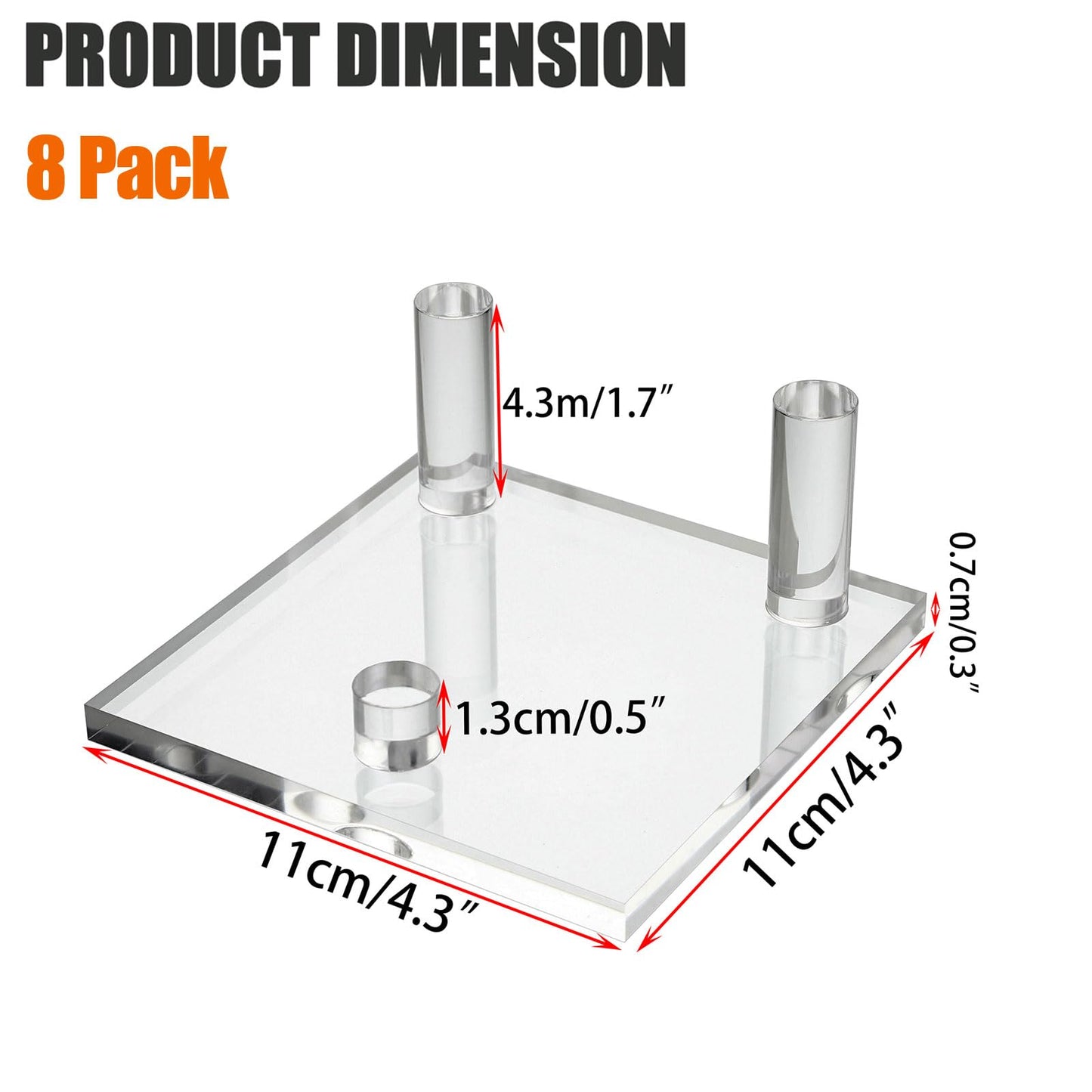 Hipiwe 8 Pack Clear Easel Stand Three Peg Rock Holder Acrylic Display Stand with Square Base Three Peg Rock Display Holder for Geodes Mineral Agate Small Collectibles, 4.3 x 4.3 Inch