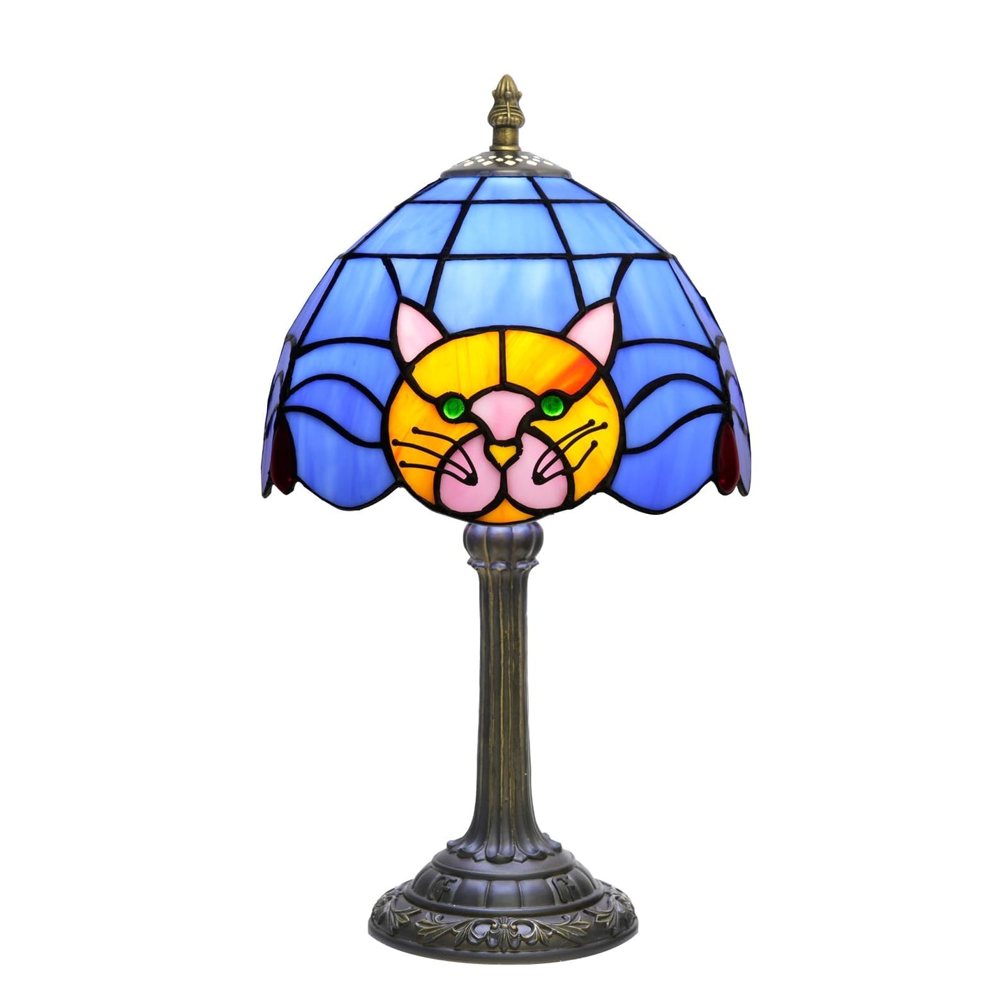 Orange Cat Lamp Tiffany Lamp Blue Stained Glass Table Lamp Cute Small Bedside Nightstand Desk Lamp Warm Light Bedroom Office Living Room Kitchen for Cat Lovers Gift Halloween Christmas Kids Decor LED