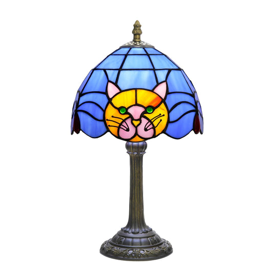 Orange Cat Lamp Tiffany Lamp Blue Stained Glass Table Lamp Cute Small Bedside Nightstand Desk Lamp Warm Light Bedroom Office Living Room Kitchen for Cat Lovers Gift Halloween Christmas Kids Decor LED
