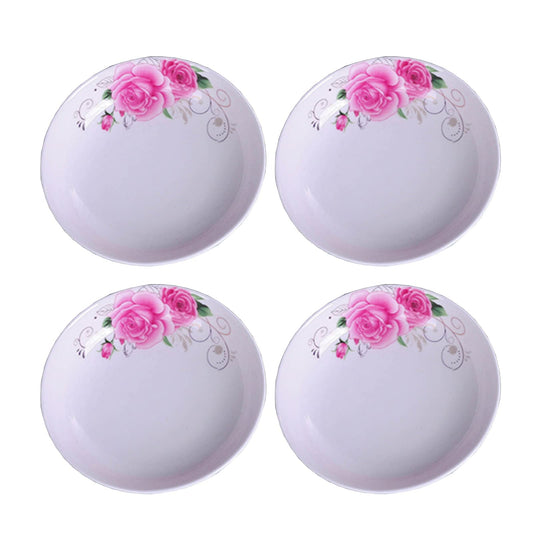 4-Pack Flower Pattern Ceramic Saucer Dishes, 4-Inch Side Dishes for Sushi, Snack, and Seasoning