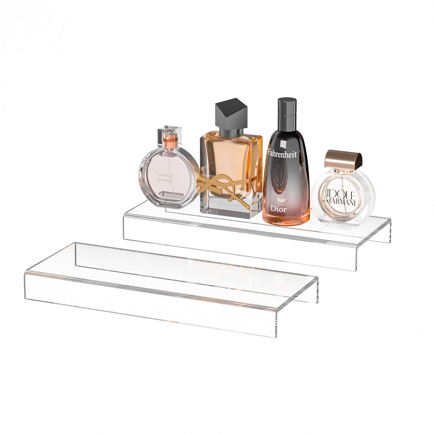 Hexsonhoma Acrylic Shelf Riser 10x3.9x1 pack of 2, Countertop Acrylic Display Storage Organizer for Shoes, Glasses, Plants, Home Decors, Perfume, Books, Dolls, 10x3.9x1 Inch