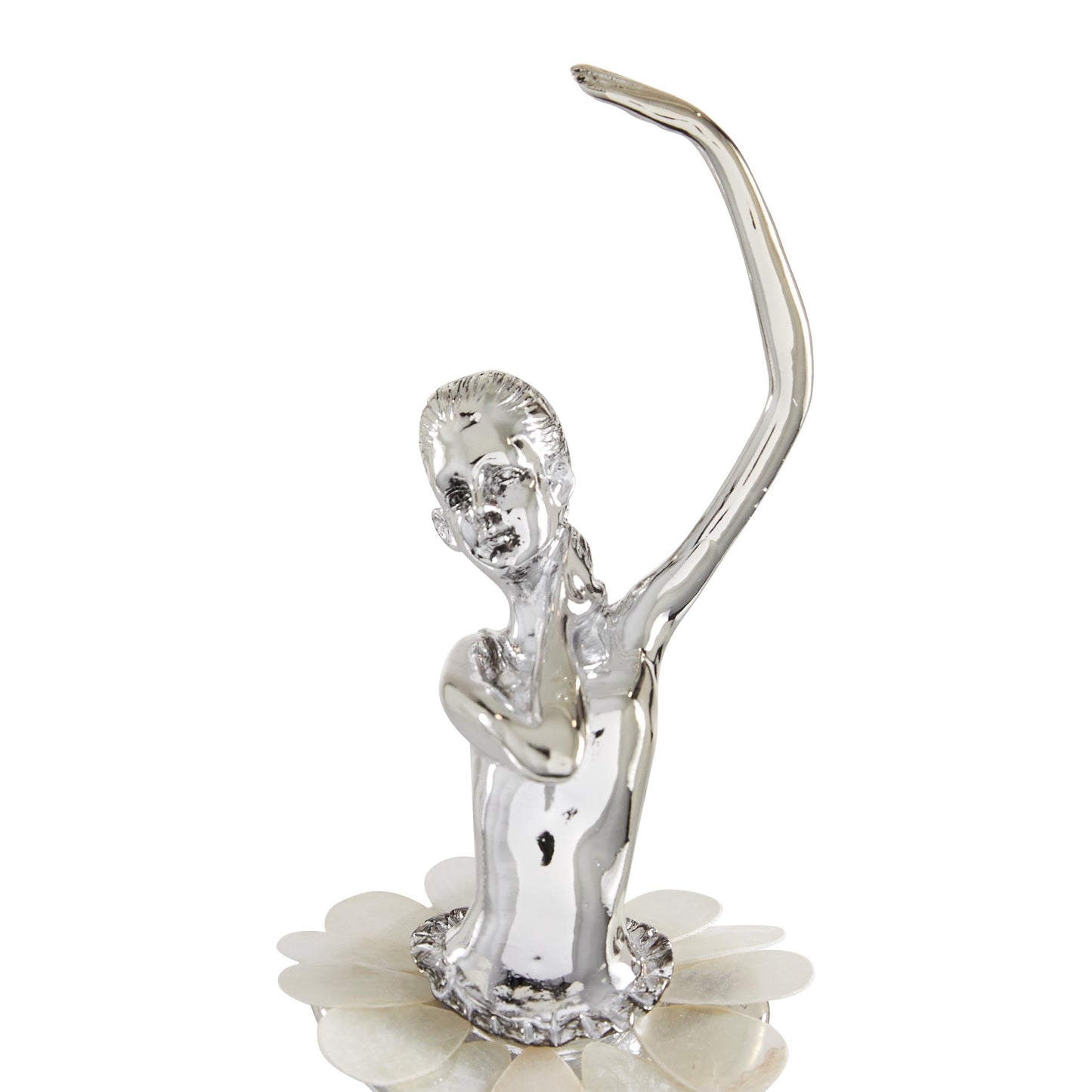 Deco 79 Polystone Dancer Decorative Sculpture Home Decor Statues with Capiz Inlay, Set of 3 Accent Figurines 12", 12", 11"H, Silver