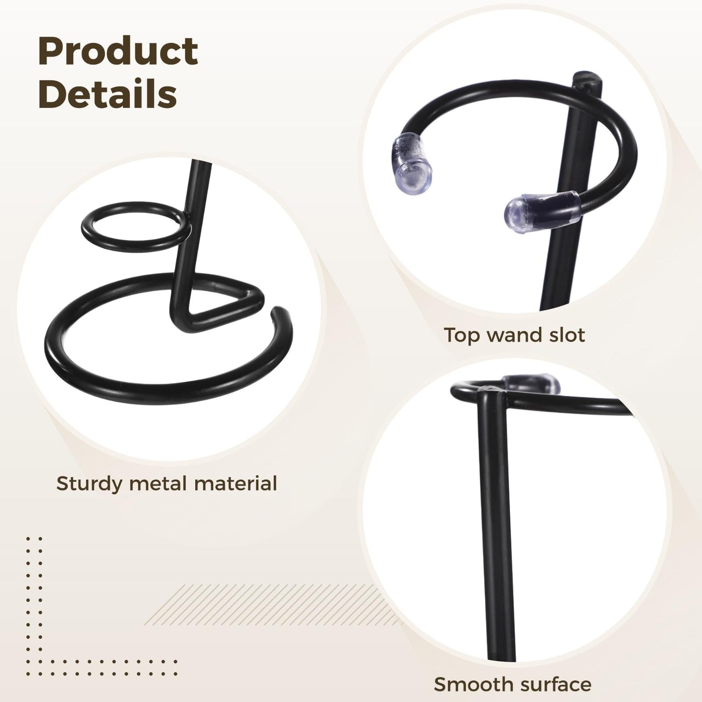 OMISTAR 8 Pcs Black Crystal Wand Stand, Metal Hexagonal Pillar Display Stands for Crystals, Adjustable Rings for Secure Display, Ideal for Home, Office, or Exhibition Use