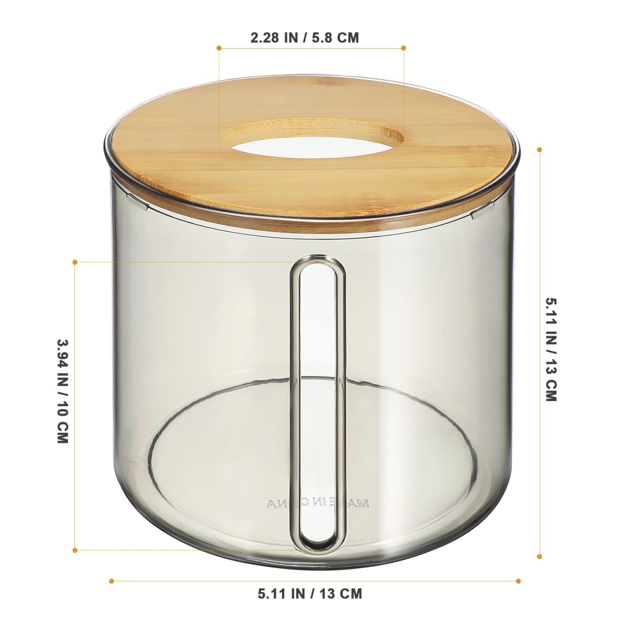 Alipis Clear Round Tissue Roll Holder with Wood Lid Tabletop Napkin Dispenser for Bathroom Kitchen Home Use 5.11 X 5.11 X 5.11 Inches