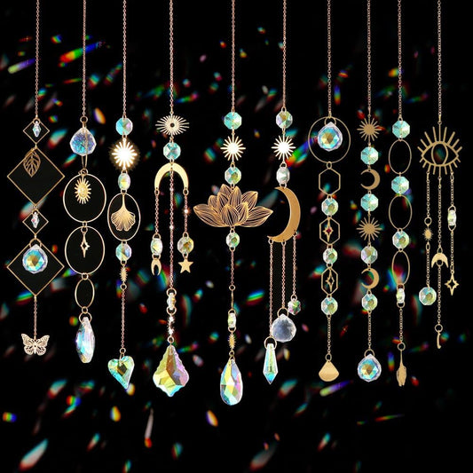 Sun Catchers, 10 Pieces Colorful Crystal Suncatcher with Chain Pendant Ornaments Hanging Crystals Prism Rainbow Maker for Windows Indoor Outdoor Car Mirror Garden Decor Wedding Party Xmas Gift (10)