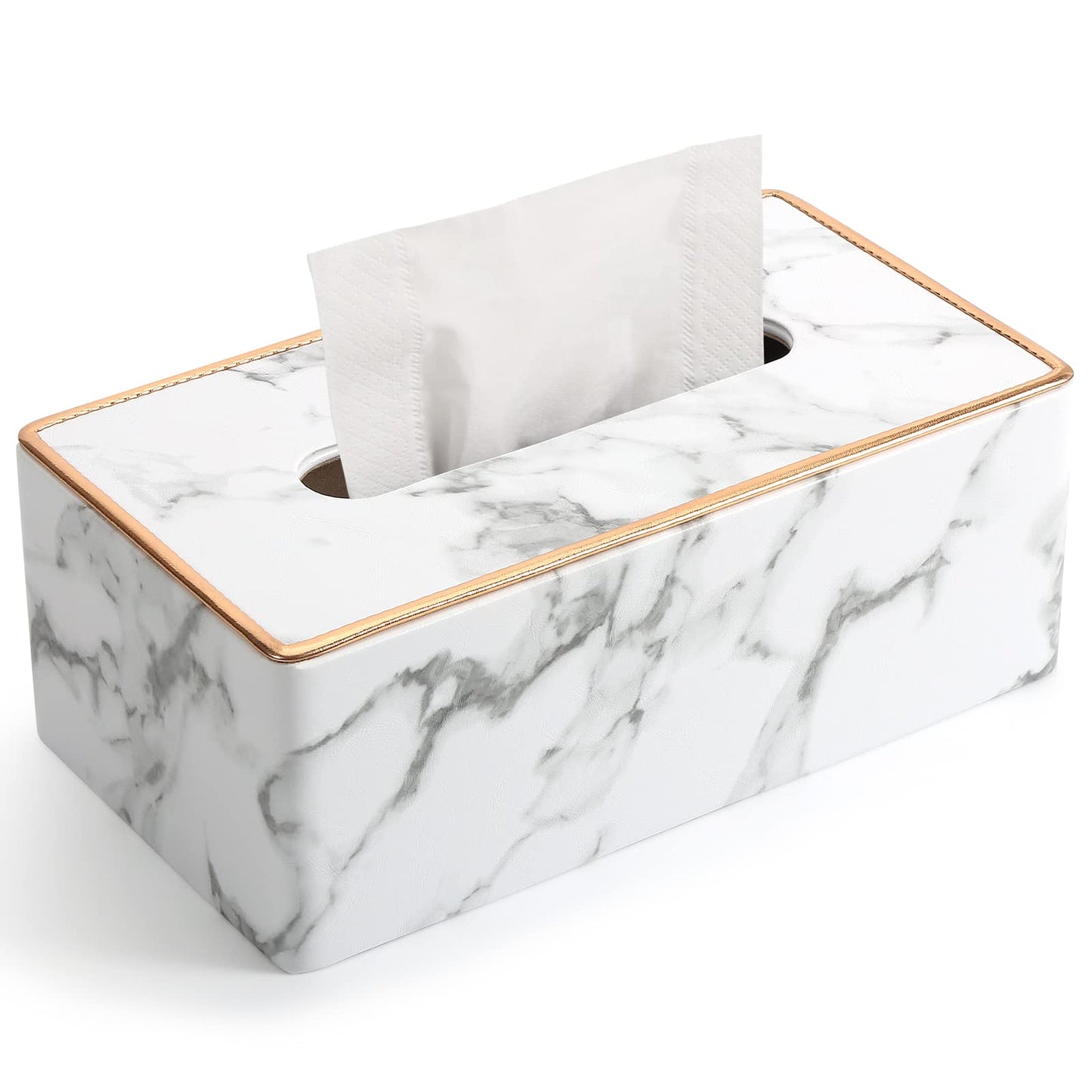 Tissue Box Cover, PU Leather Tissue Box Holder Rectangular Tissue Holders for Home/Office/Car Decoration 9.84"X5.23"X3.77" - Phnom Penh Marble