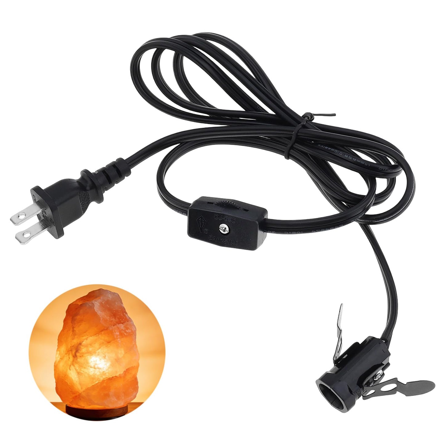 RTNLIT Salt Lamp Cord Replacement with Rotary Switch Plug, Clip-in Lamp Cord for Salt Lamps, Christmas Village Accessories, Blow Mold Light Kit, E12 Light Bulb Socket (Black, 4.9 feet)