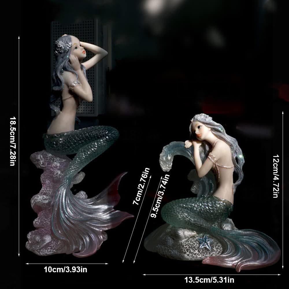 Rayberro Crystal Mermaid Figurines 7.28" Clear Resin Mermaid Sculpture Mediterranean Princess Ornaments Home Office Desktop Bookshelf Mermaid Collectible Figurines Crafts Fish Tank Aquarium Decoration