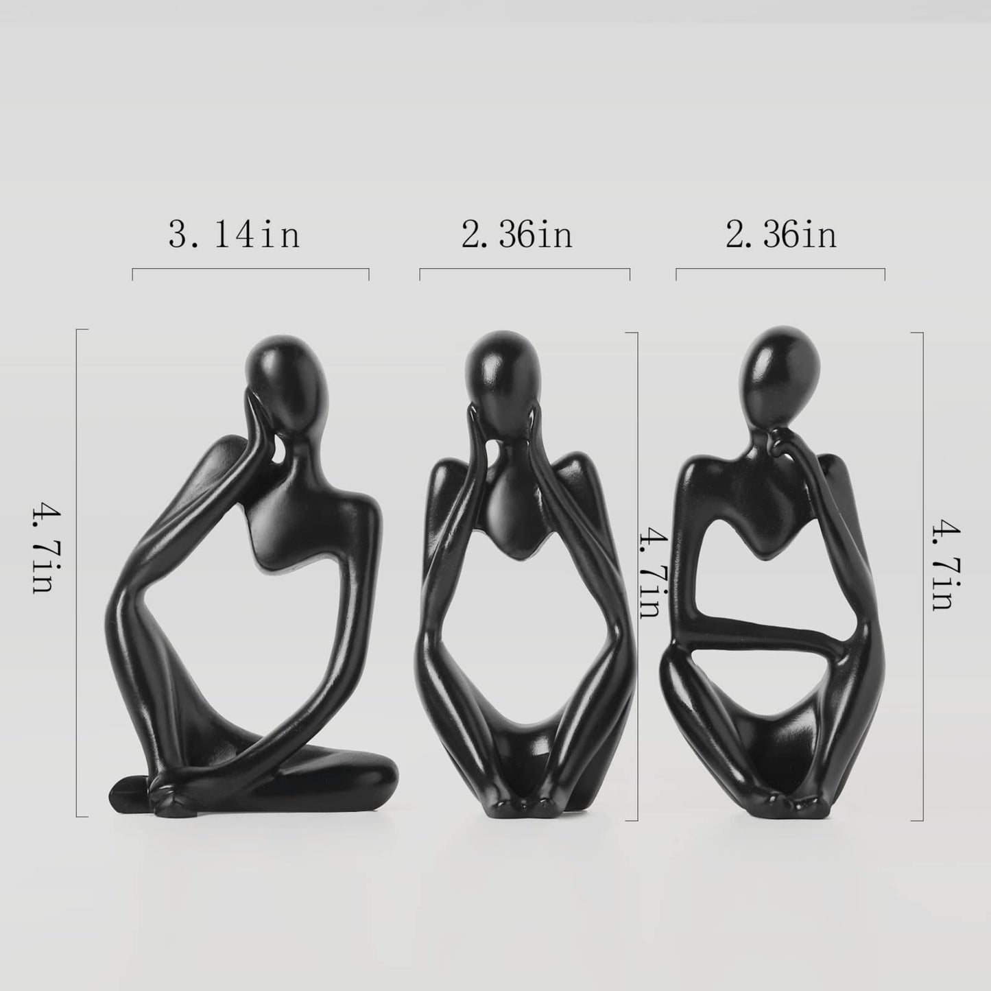 BrownLove 3pcs Decor Blcak Thinker Statue Abstract Art Sculpture，Resin Collectible Figurines for Home Living Room Office Shelf Decoration
