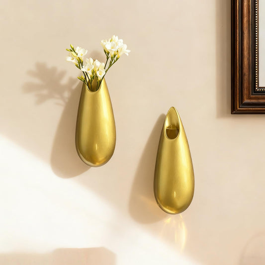 2 Pack GDSZJLJ Classic Wall Ceramic Vase, Gold Hanging Wall Vase for Flowers, Universal Minimalist Decor for Home & Gifts