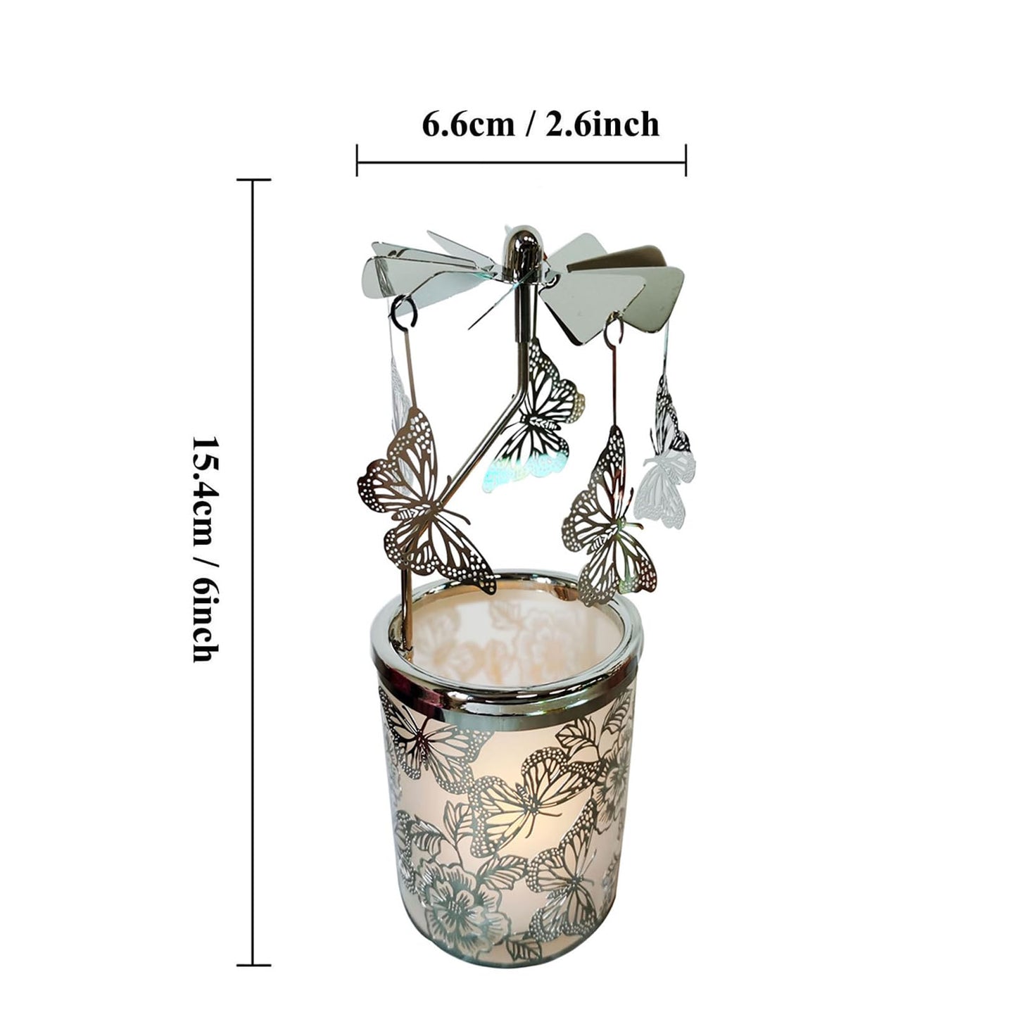 Carousel Rotary Candle Holder Spinning Birthday Gifts for Women, Mom, Wife, Girlfriend, Sister, Her, Metal Windmill Tea Light for Female Friends (Silver Butterfly)