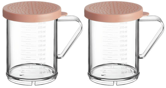 OCS Parts 2-Pack 10 Oz Shaker with 3 Millimeter Perforated Rose Lid | 3.75" Plastic Shakers with Ounce and Millimeter Measurements for Medium-Ground Spices, Salt, Pepper, Dredges, Rubs and Powders