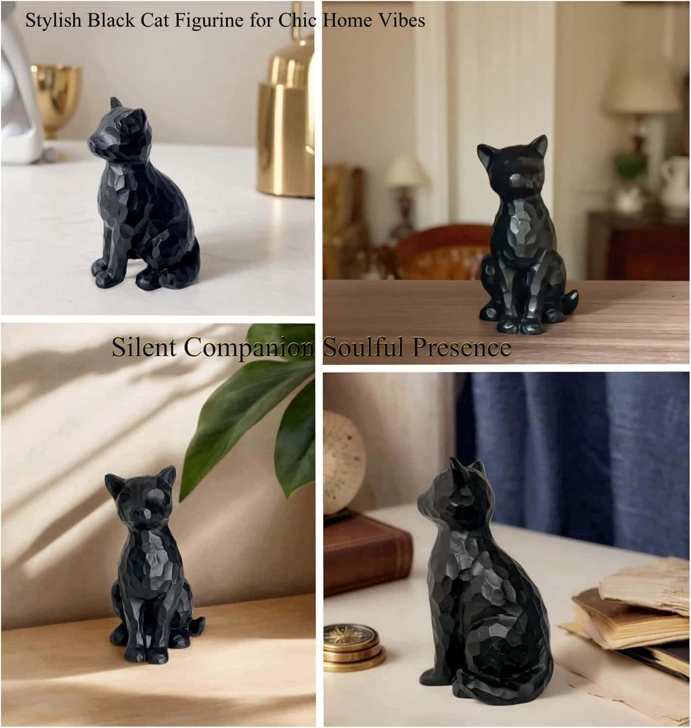 JWT Astyle Black Cat Figurines Statue Home Decor Gifts for Women Cat Lovers ,Colletiable Carved Resin Cat Memorial Gift Knick Knacks for Shelf Desktop Office Decorations