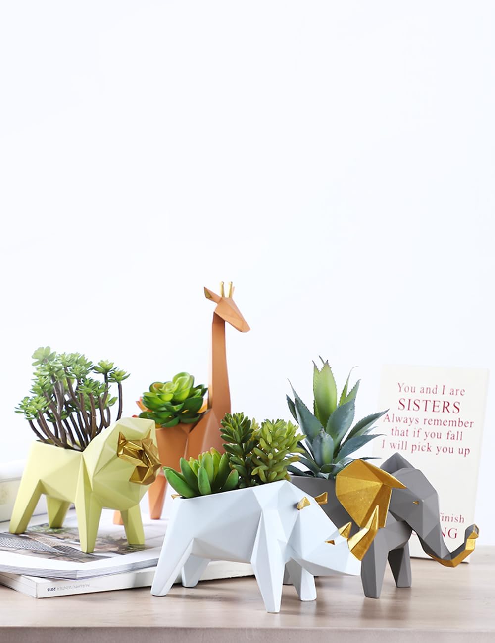 HAUCOZE Rhino Statue Planter Succulent Pot Modern Animal Sculpture Home Decor Gift for Living Room Office 7.1 Inch