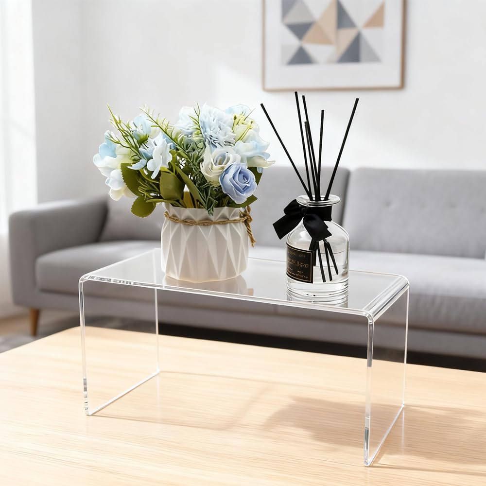 yaenoei 2 Pcs Extra Large Acrylic Display Risers, Clear Rectangular Shelf Stands 5mm Thick for Showcasing Collectibles and Decorative Displays (14*6*7.8 in)
