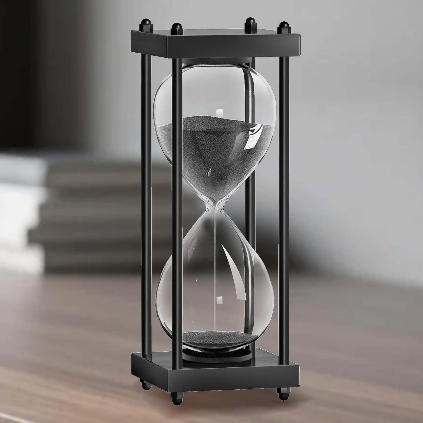 60 Minutes Sand Hourglasses: Black Wooden Sand Timer Clock, Reloj De Arena 1 Hora, SandWatch 60 Min, 1 Hour Sandglass for Home Office Desk Decorative (Black)