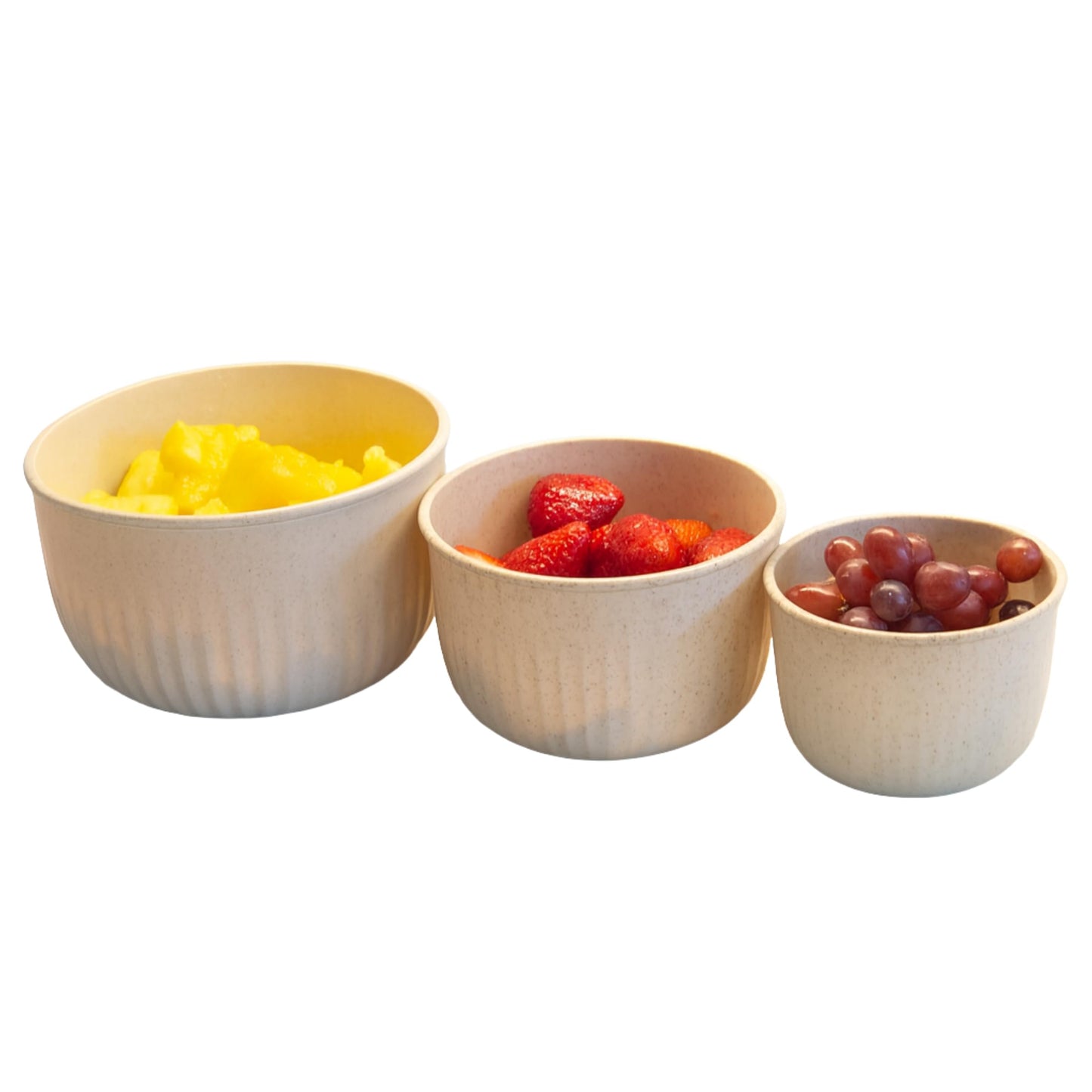 Set of 3 Bowls with Lids - Microwave, Freezer, and Fridge Safe Nesting Mixing Bowls - Eco-Conscious Kitchen Essentials by Classic Cuisine (Beige), S, M, L