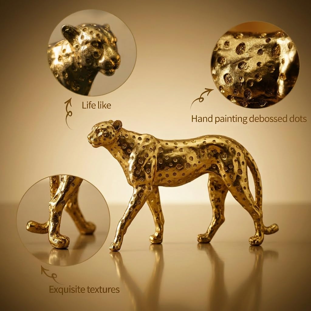 Zhao Xiang Cheetah Statue Gold Home Decor Walking Leopard Figurines