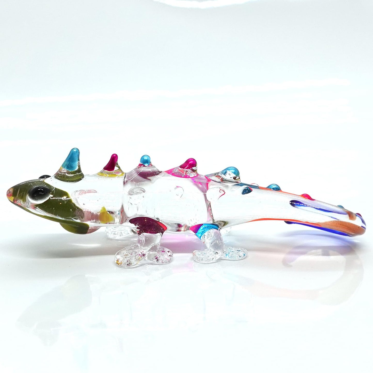 Sansukjai Chameleon Miniature Tiny Hand Blown Glass Art Figurines Animals Collectible Gift Home Decorate (Multicolor)