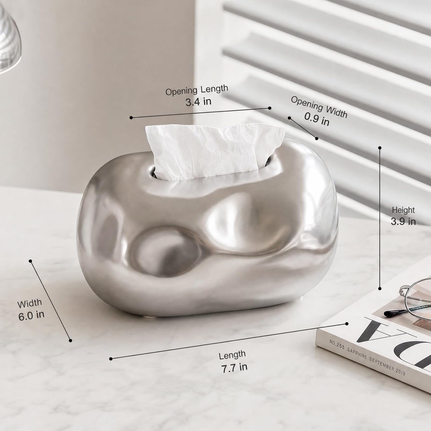 Decorative Tissue Box Cover Ceramic Modern Tissue Box Holder Facial Napkin Holder Tissue Box Dispenser for Bathroom Vanity, Living Room, Bedroom Dresser, Night Stand, Kitchen Countertop Office Desk