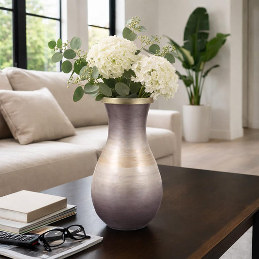 Glass Vase – Decorative Flower Holder for Fresh or Dried Stems, Living Room, Bedroom, or Entryway Tabletop Decor, Modern Ombre Design Home Decor Accent Vase – 13", Brown, Ivory, and Gold