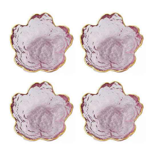 4 Pack Sakura Sauce Dishes Set, Pink Cherry Flower Crystal Glass Appetizer Plates Dipping Bowls Tasting Dishes Serving Dish Seasoning Saucers Bowl Little Bowls Ice Cream Snack Sushi Soy Condiment Dish