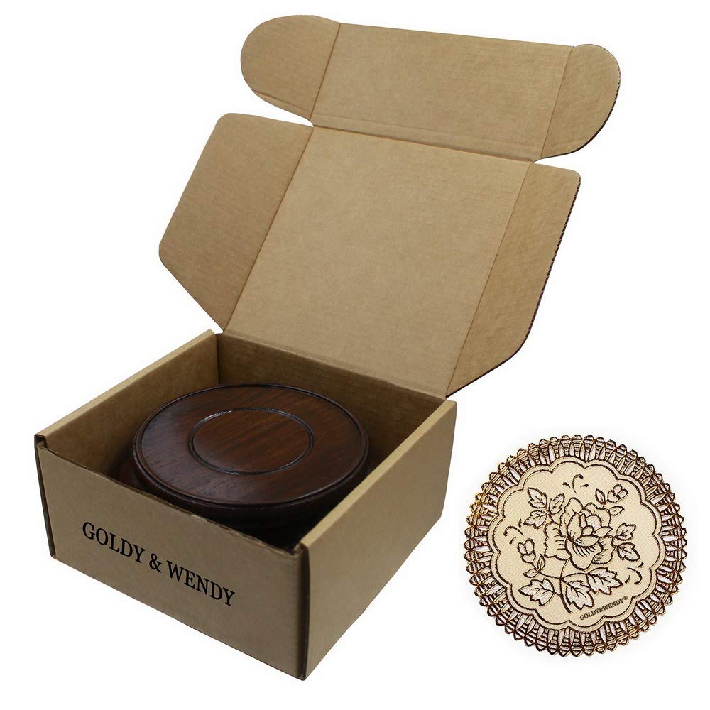 GOLDY&WENDY Oriental Luxury Round Elm Solid Wood Vase Display Stands Pedestal Base, Bat Pattern 3.15 in Diameter