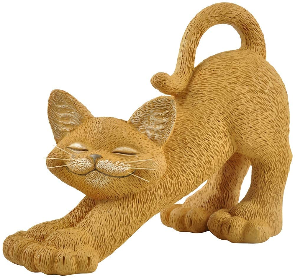 Stretching Orange Cat Figurine – 3 Inch Cute Cat Statue, Yoga Cat Decor for Home, Desk or Shelf, Rustic Cabin Style Animal Figurine Gift for Cat Lovers