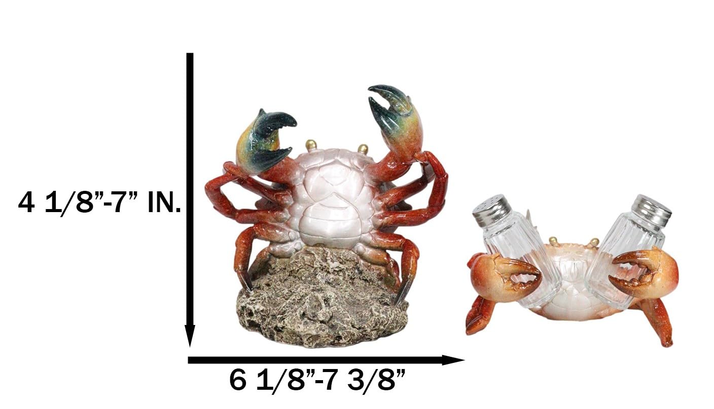 Ebros Gift Set of 2 Nautical Coastal Giant Stone Crab with Black Pincer End Tips Wine Bottle and Salt Pepper Shakers Holder Figurines Beach Sea Marine Accent