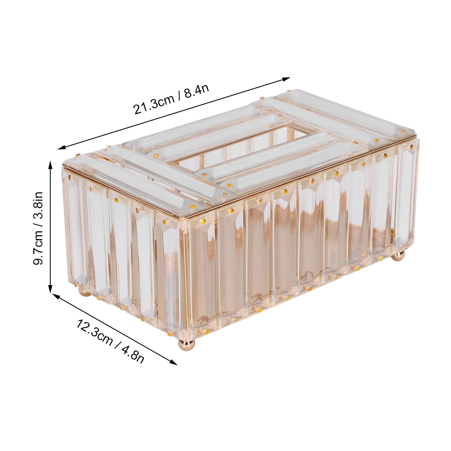 Tissue Box Cover, Gold Glass Tissue Box Holder Rectangular Tissue Case Decorative Napkin Organizer Dryer Sheet Dispenser for Bathroom Night Stand Office Car