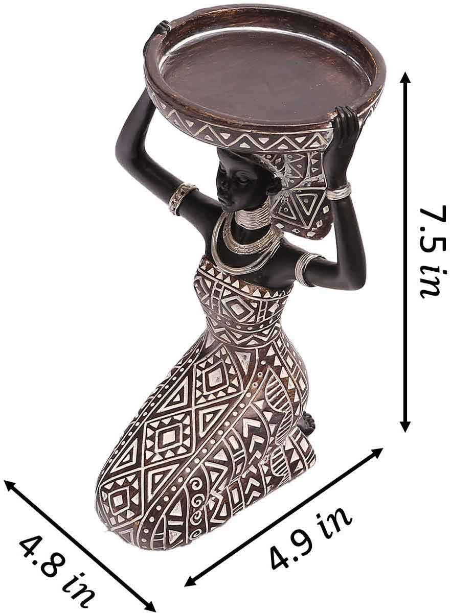 African Lady Figurine Candle Holder with African Tribal Totem for Wedding, Holiday Decor-African Decorative Women Statues, Candlestick Holder for Home and Table Decor(753-Brown)