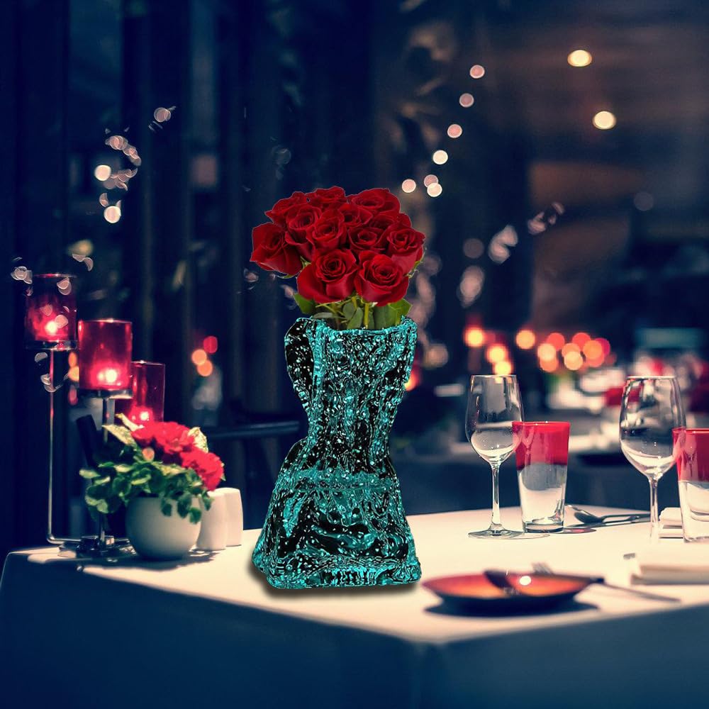 Hikiwin Handmade Luminous Glass Flower Vases,Irregular Shaped Flower Vase,Glass Cylinder Bud Vases,Transparent,7.3 Inches,1 Piece