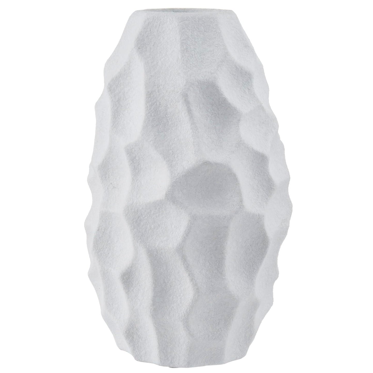MyGift Modern Textured Matte White Ceramic Vase – Embossed Organic Design Decorative Flower Vase for Tabletop, Shelf, or Mantel Display