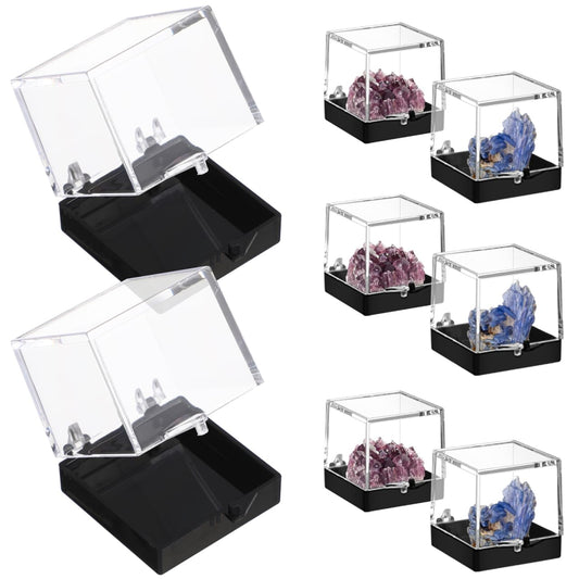 NOLITOY 60 pcs Clear Cube Display Boxes for Mineral Specimens – 35×35×35 mm Transparent Display Cases with Black Base – Collector’s Bulk Set for Rock Crystal Gemstone Storage