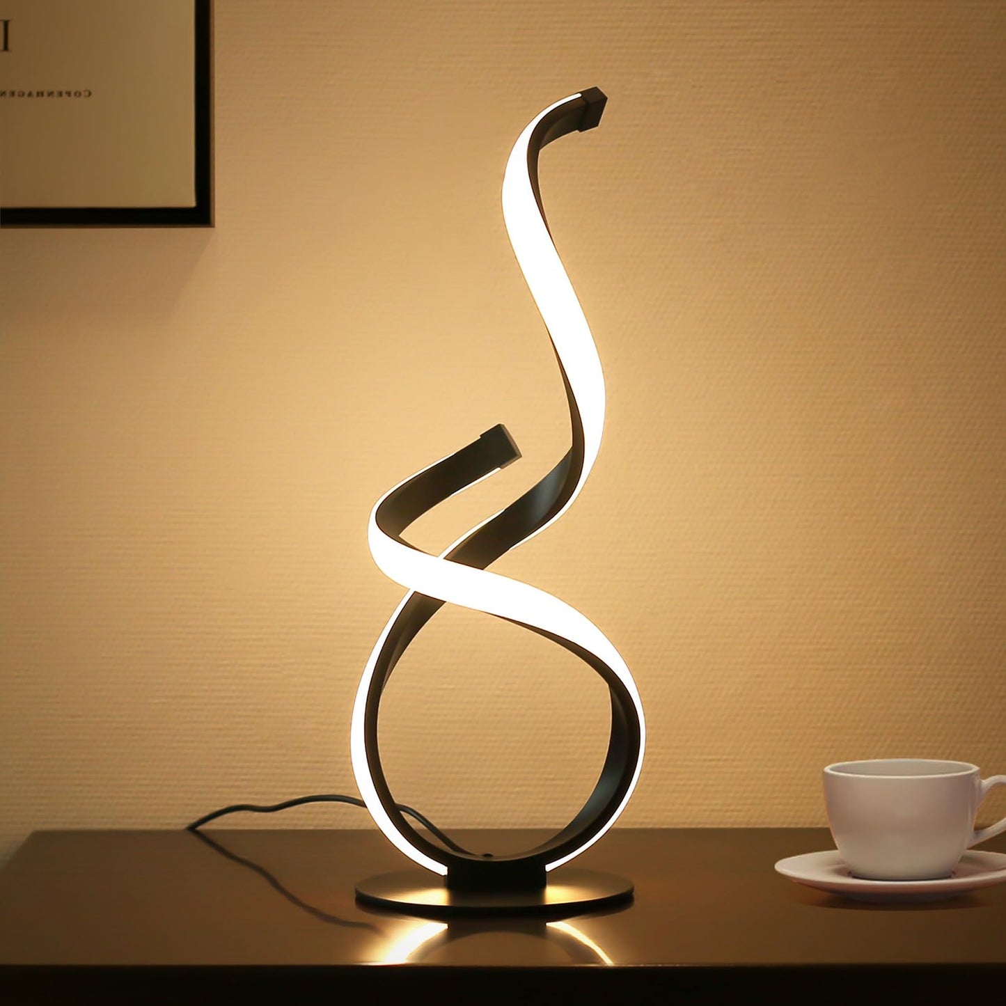 JIOODICH. Modern Touch Lamp for Nightstand, Spiral LED Table Lamp, Dimmable 3 Color Temperature Night Stand Desk Lamp, Unique Bedside Light for Living Room, Bedroom, Cool Lamps for Ideal Gift, Black