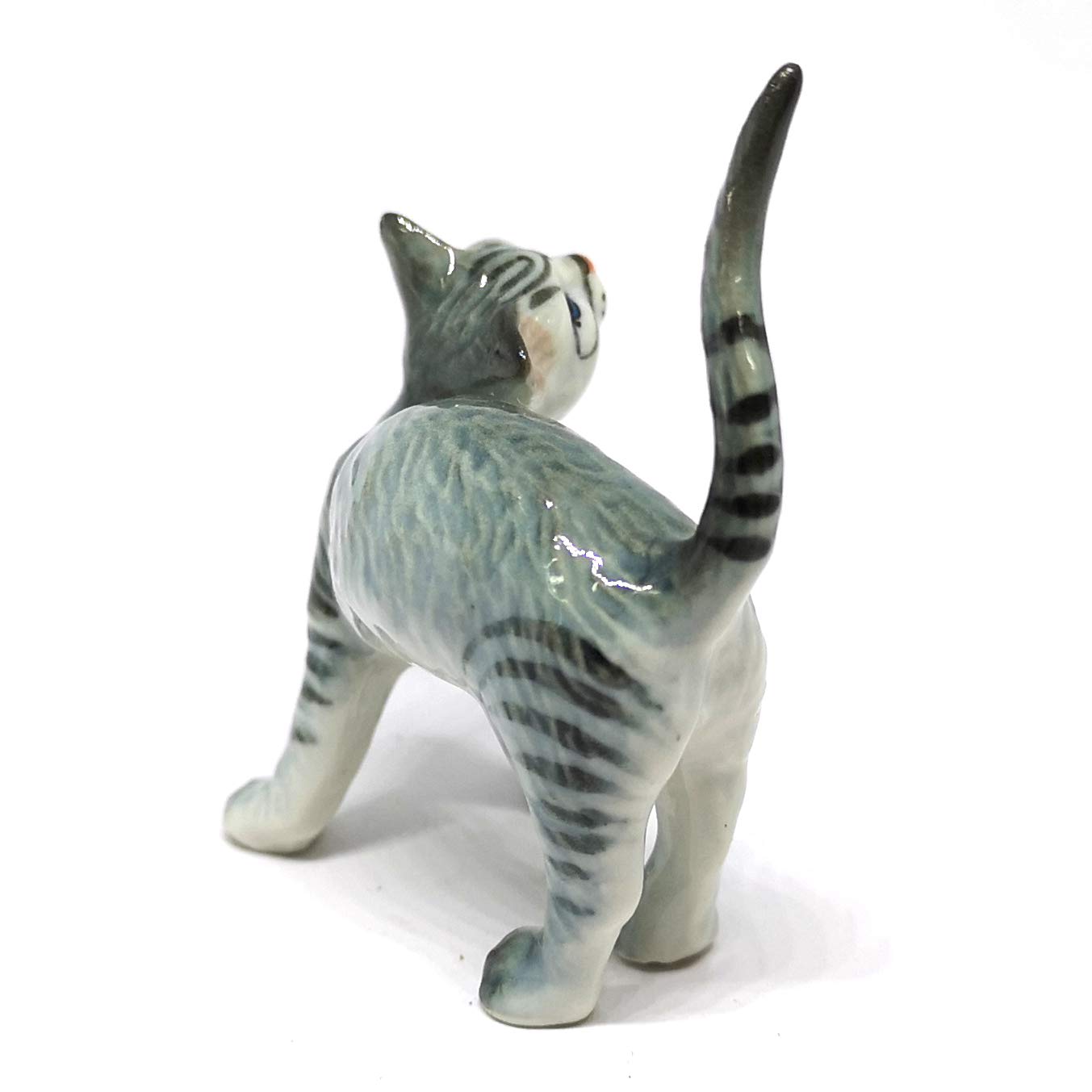 ZOOCRAFT Ceramic Cat Figurine Miniatures Stretching Gray Pet Lovers Collectibles Hand Painted Animal Poecelain