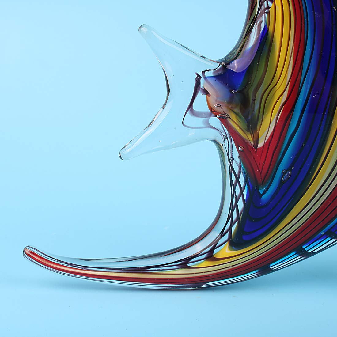 Hophen Art Glass Crystal Tropical Angel Swallow Fish Blown Handmade Sea Animal Figurine Sculpture Home Decor Collectible Statue Paper Weight Gift Ornament (Rainbow)