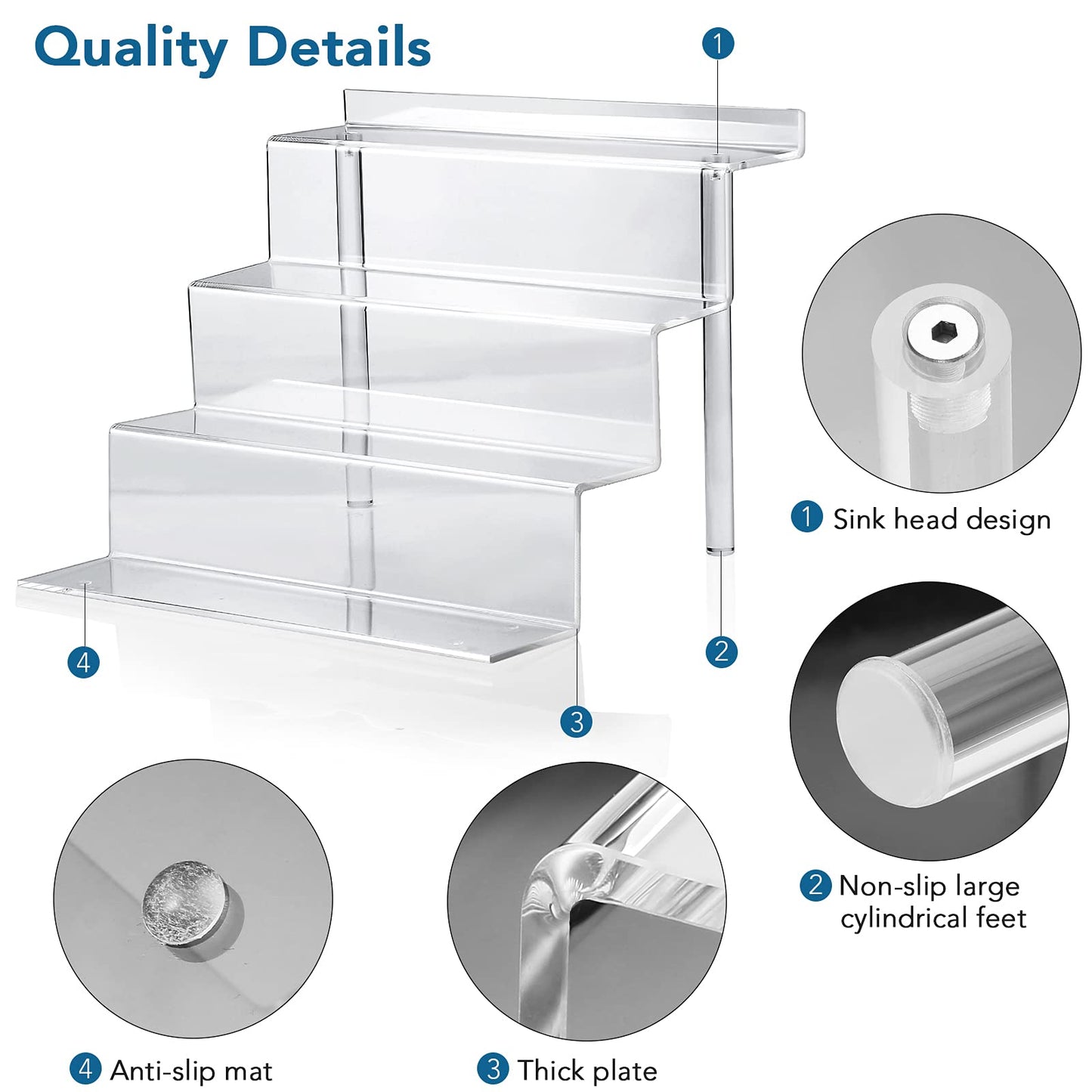 9 Inch Acrylic Shelf for Perfume Organizer in 3 Pack, 4 Tier Funko POP Shelves, Cologne Organizer Tiered Riser Display Stand, Acrylic Display for Decoration