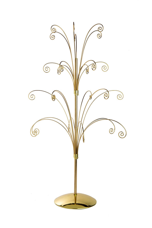 Creative Hobbies ORNTREE 36 Inch Tall Ornament Display Tree, Bright Brass Plated, Holds 24 Ornaments