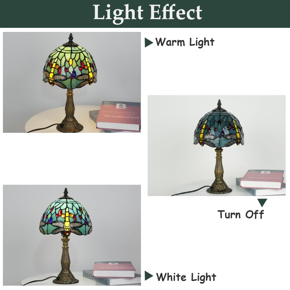 Skyblaze Tiffany Style Table Lamp, 8-inch Dragonfly Stained Glass Desk Lamp