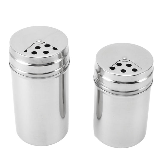 OEBUAFI 2 Piece Seasoning Shakers, 304 Stainless Steel Salt and Peppers Shakers with Mesh Sieve for Salt Peppers Sugar, Seasoning Dispenser Container with Adjustable Pour Holes (Type 3)