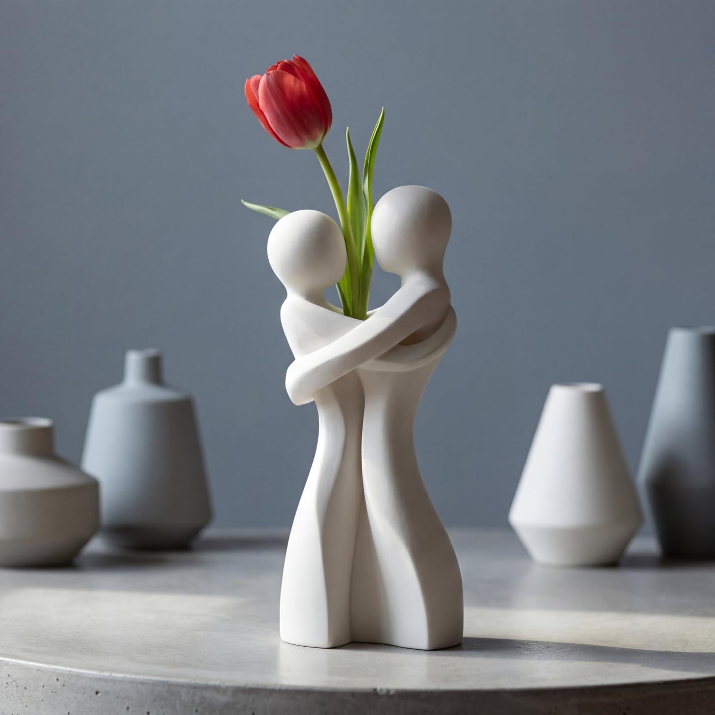 Thenshop 8 Inch Ceramic Unique Flower Vase Modern Loving Embrace Vase Abstract Modern Art for Flower White Cute Table Centerpiece for Home Office Bedroom Wedding Decoration