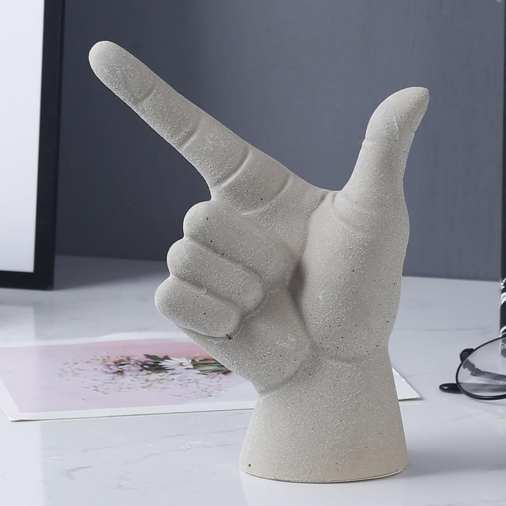Rayberro Ceramic Hand Gesture Sculpture Creative Hand Statue Home Decor Hand Gesture Figurine Decors for Living Room Bedroom Office Bookshelf Coffee Tabletop Ornaments Decorations Gift (Sandy)