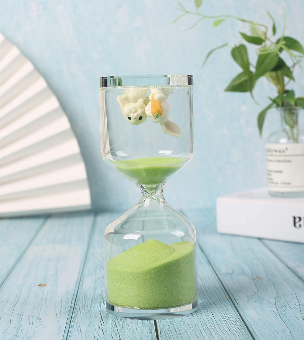Falytemow 30 Minutes Hourglass with Carrots and Rabbits Green Sand Timer Desktop Decoration for Kitchen School Teaching