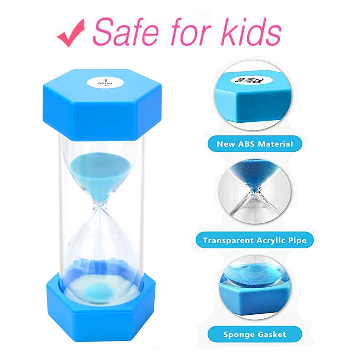 Large Sand Timer, Hourglass Timers Colorful Sandglass Timer 1 min/2 min/3 min/5 min/10 min/15 min Kids Timers Visual Sand Clock Timer for Games Classroom Home Office Kitchen Teeth Brushing (Pack of 6)