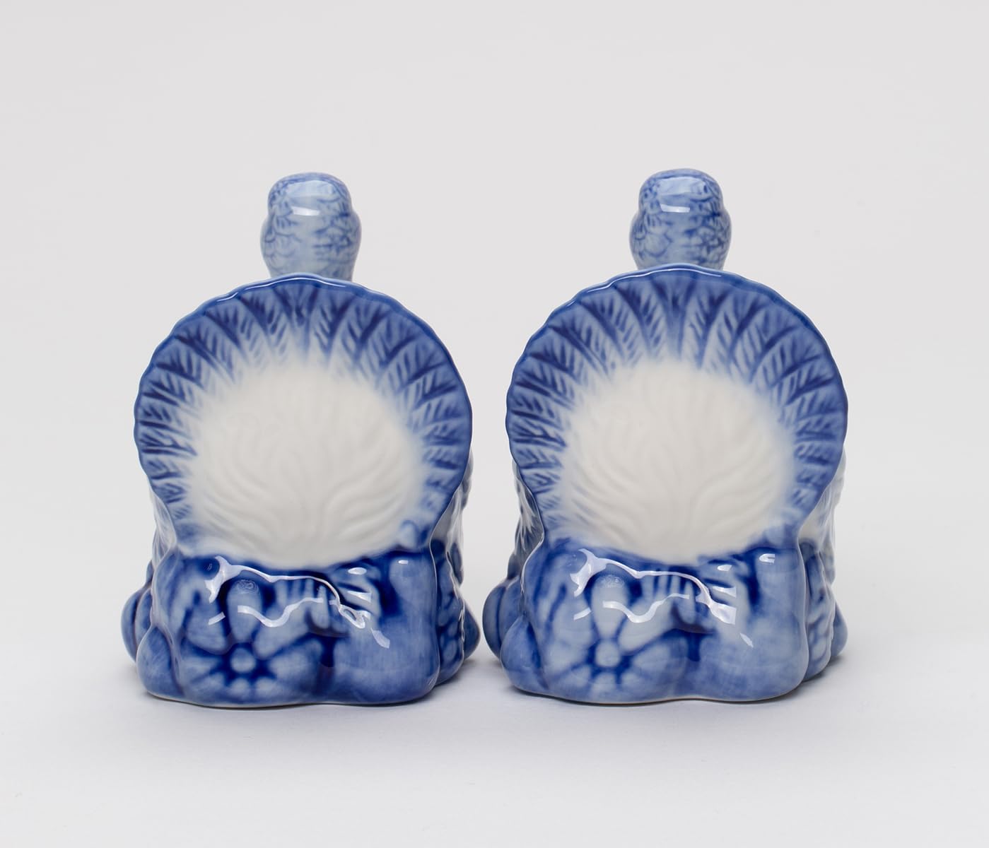 Fine Ceramic Dutch Blue Thanksgiving Harvest Turkey Salt & Pepper Shakers Set, 3-3/4" H