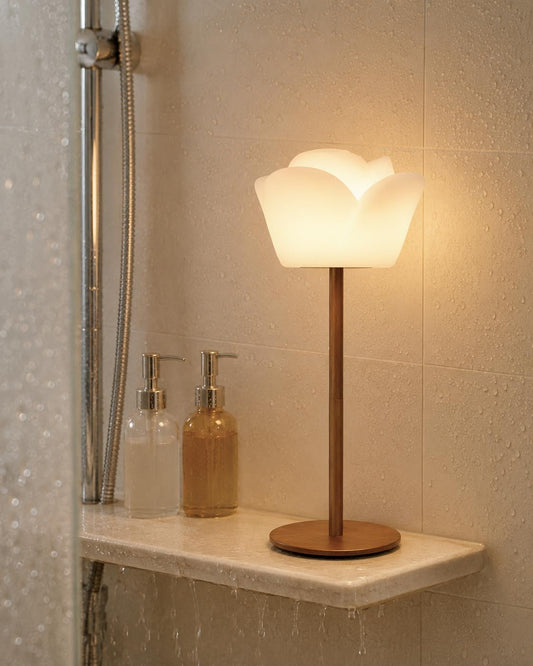 HEQET Rose Shower Lamp Waterproof IP65, Rechargeable Cordless Bathroom Lamp with RGB Colors and Remote Control, LED Desk Lamp, USB Powered Shower Light for Bathtub, Spa, Vanity, Bedroom