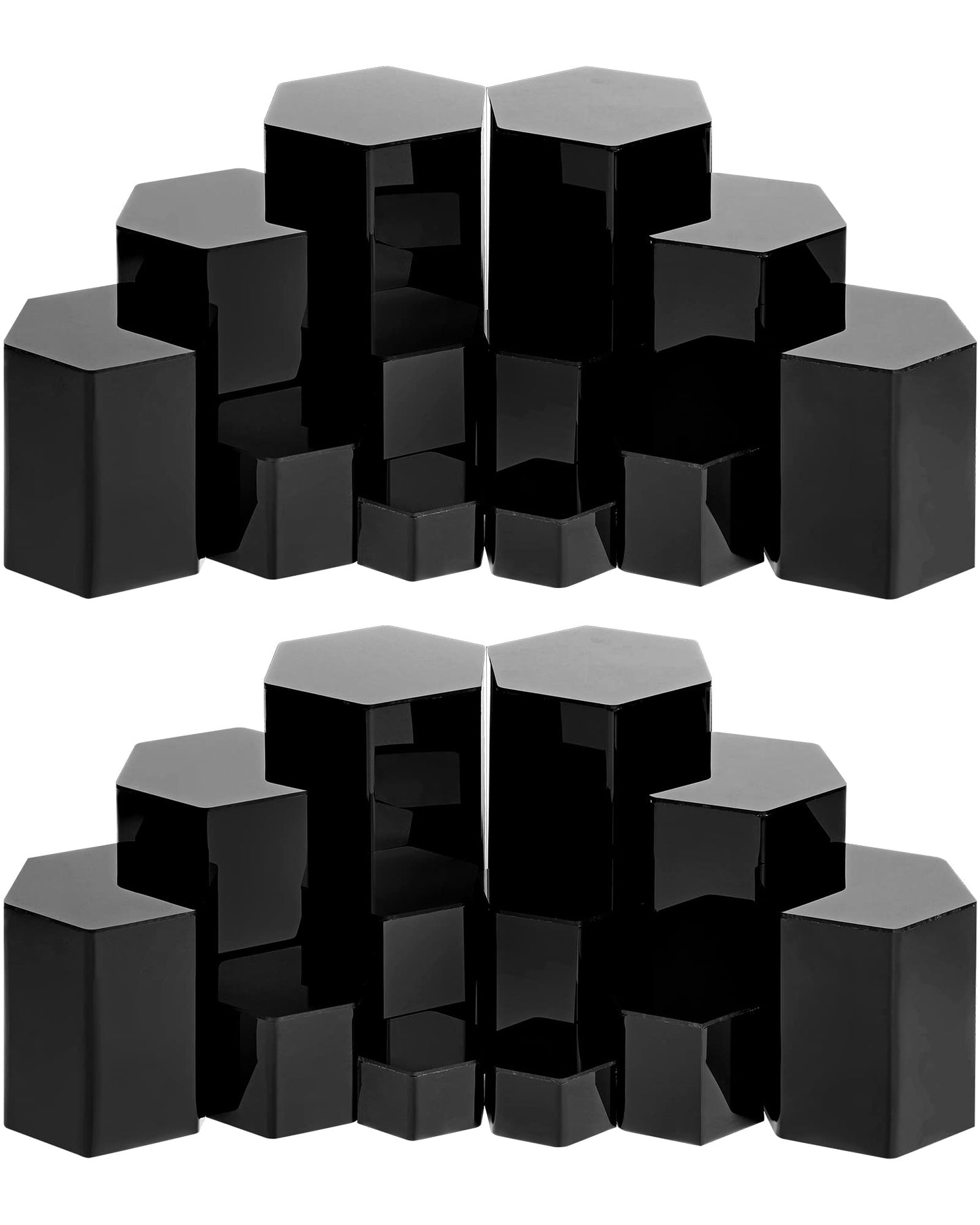 Jetec 12 Pcs Hexagonal Jewelry Display Risers Hexagonal Market Display Risers Stands Acrylic Showcase Acrylic Stand for Jewelry Model Figures Decoration, 6 Sizes (Black)