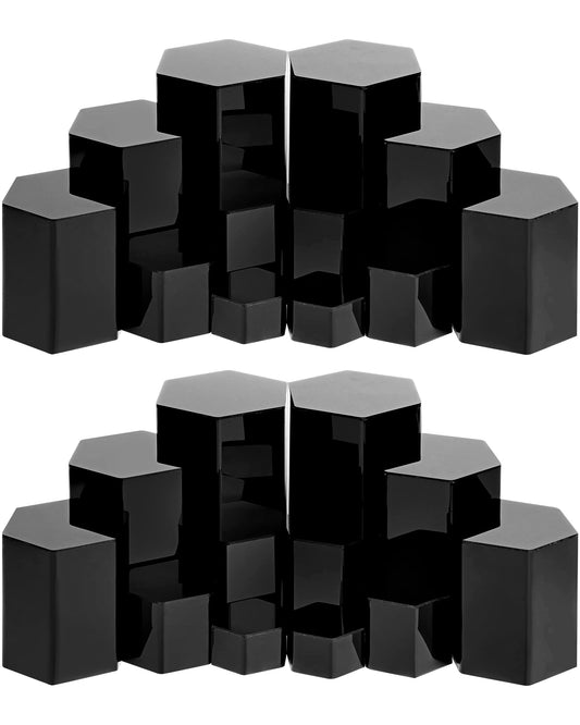 Jetec 12 Pcs Hexagonal Jewelry Display Risers Hexagonal Market Display Risers Stands Acrylic Showcase Acrylic Stand for Jewelry Model Figures Decoration, 6 Sizes (Black)