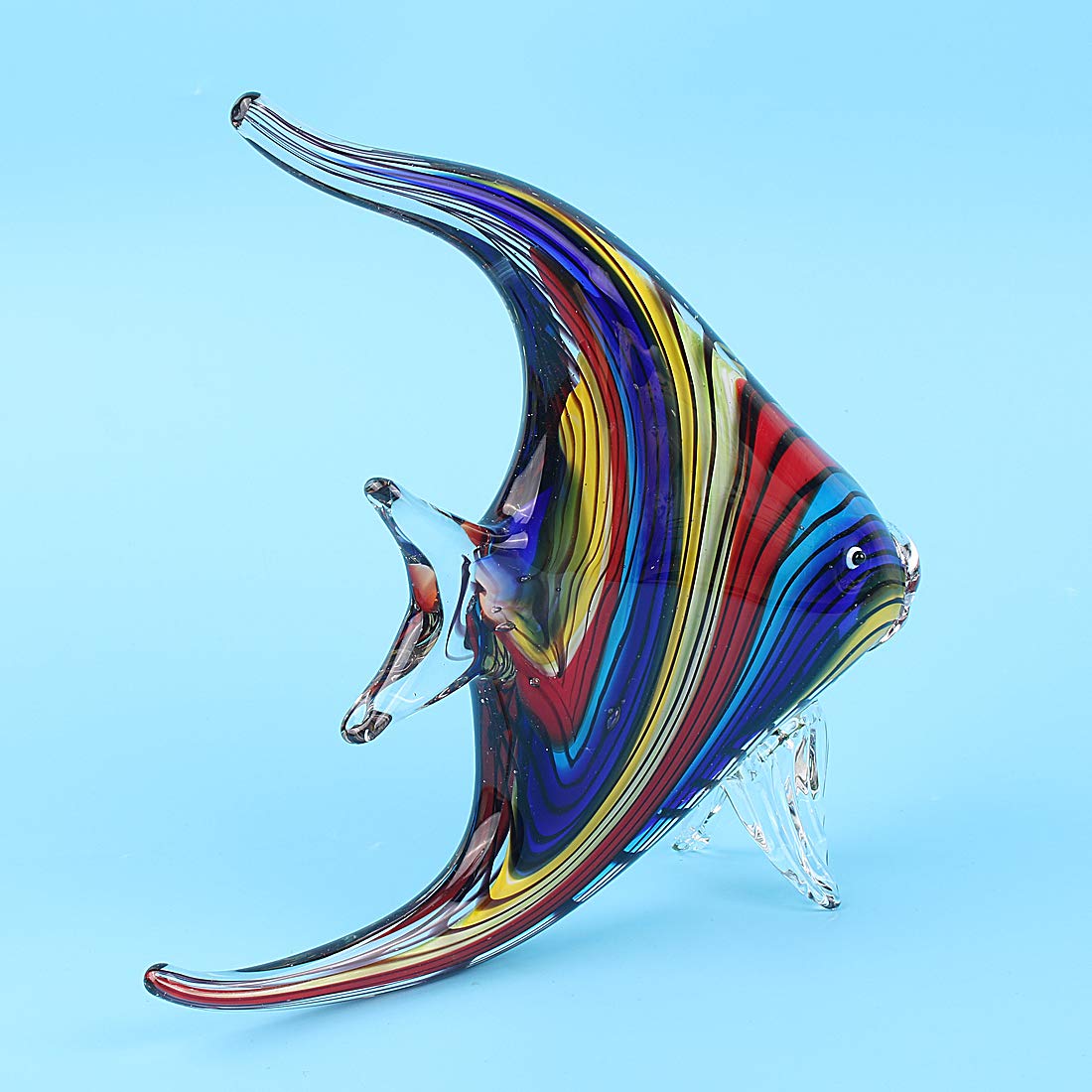 Hophen Art Glass Crystal Tropical Angel Swallow Fish Blown Handmade Sea Animal Figurine Sculpture Home Decor Collectible Statue Paper Weight Gift Ornament (Rainbow)